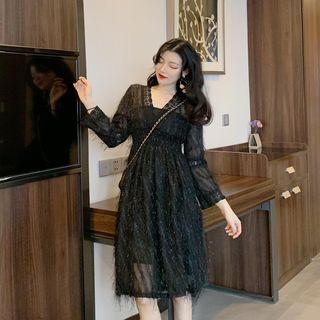 Long-sleeve Lace Plain Dress