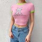 Rabbit Print Short-sleeve Cropped T-shirt