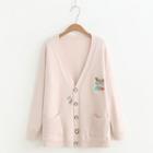 Fox Embroidered Pocketed Cardigan