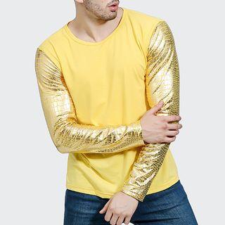 Sequined Panel Long-sleeve T-shirt