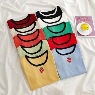 Round-neck Color-block Embroidered Short Sleeve Top