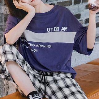 Color-block Wording Print Short-sleeve Top
