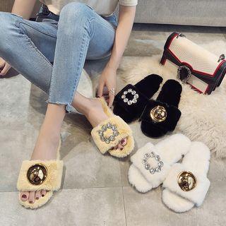 Embellished Fluffy Slippers