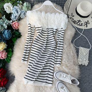 Long-sleeve Striped Sheath Knit Dress