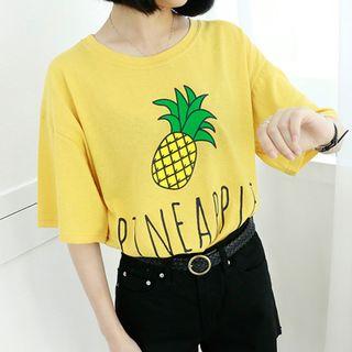 Petite Size - Pineapple Printed Relaxed-fit T-shirt