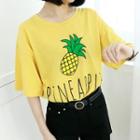 Petite Size - Pineapple Printed Relaxed-fit T-shirt