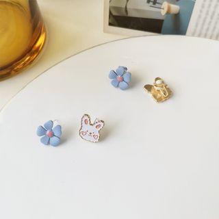 Rabbit & Flower Asymmetrical Alloy Earring