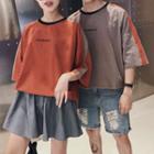 Couple Matching Elbow-sleeve Contrast-trim T-shirt
