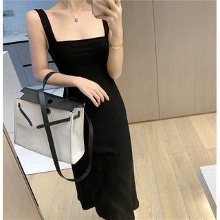 Sleeveless Square-neck Knit Midi Dress
