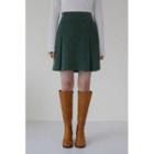 Pleated Corduroy A-line Miniskirt Khaki - One Size
