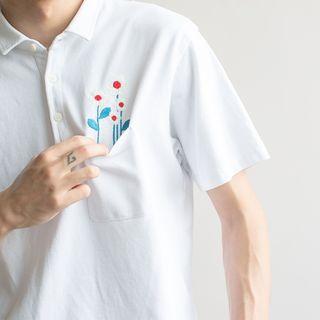 Floral Print Pocket-front Short-sleeve Top