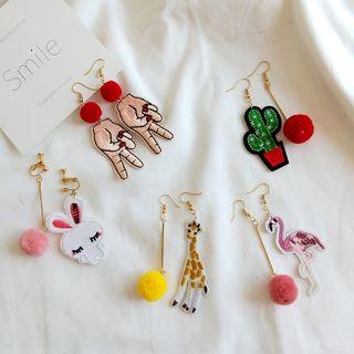 Animal & Pom Pom Non-matching Drop Earring