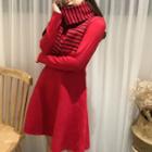 Set: A-line Knit Dress + Striped Scarf