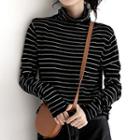 Turtleneck Striped Long-sleeve T-shirt Black - M