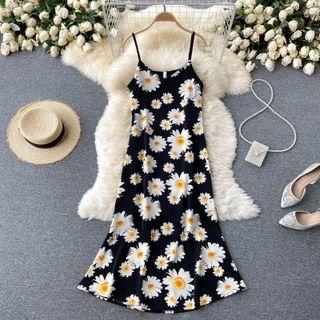 V-neck Floral Print Spaghetti-strap Dress