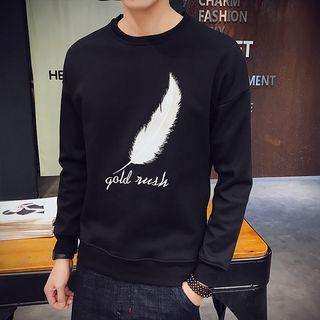 Long-sleeve Feather Printed Top