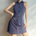 Sleeveless Striped Mini Collared Dress