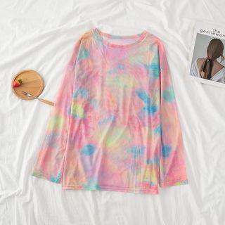 Long-sleeve Printed Tulle Top As Shown In Figure - One Size