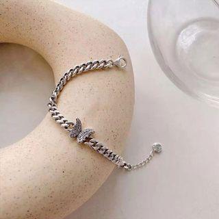 Butterfly Rhinestone Sterling Silver Bracelet Sl0498 - 1 Pc - Silver - One Size