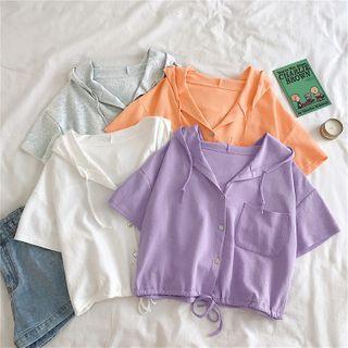 Drawstring-hem Hooded Short-sleeve Cropped Top