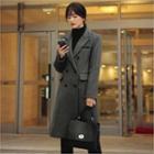 Peaked-lapel Wool Blend Coat Charcoal Gray - One Size