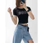 Contrasted Crop T-shirt Black - One Size