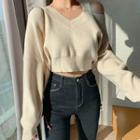 Cutout Cropped Sweater Almond - One Size