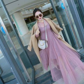 Long-sleeve Mesh Midi Dress