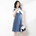 Two-tone Panel Cold-shoulder A-line Dress