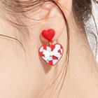 Heart Drop Earring 1 Pair - Silver Needle - Love Heart - Blue & Red - One Size