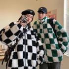 Couple Matching Checkerboard Fleece Zip-up Jacket