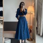 Small Lapel Strap V-neck Denim Coat Dress