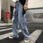 Cut-out Wide Leg Jeans / Patterned Neckerchief