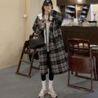 Mock Two-piece Hooded Panel Plaid Coat