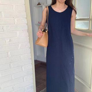 Sleeveless Plain Drawstring Tank Dress