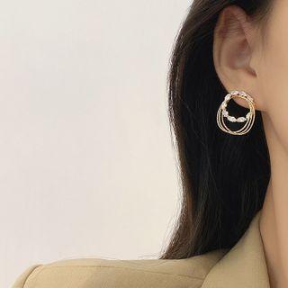 Rhinestone Alloy Hoop Earring 1 Pair - E4200 - 925 Silver - Gold - One Size