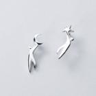 925 Sterling Silver Non-matching Star & Crescent Stud Earring 1 Pair - S925silver - Earrings - One Size