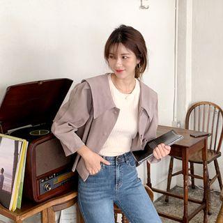 Sailor-collar Pleated Cropped Jacket Beige - One Size