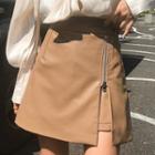 Faux Leather Zipper Detail Skort