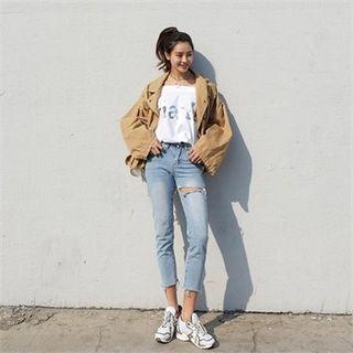 Cutout Detail Straight-cut Jeans