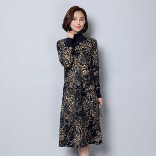 Long-sleeve Turtleneck Printed Dress