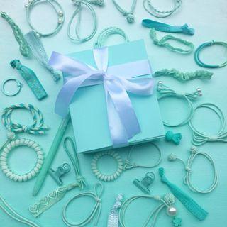 Set : Green Hair Tie (assorted Designs) Set - Green - One Size