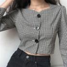 Plaid Sweetheart-neck Cropped Blouse