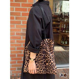 Snap-button Leopard Shopper Bag