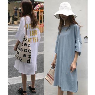 Lettering Elbow Sleeve T-shirt Midi Dress