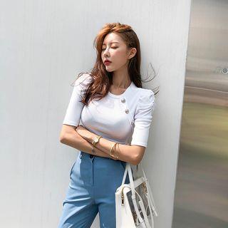 Puff-shoulder Buttoned Top