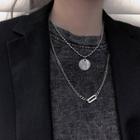 Set Of 2 : Geometric Pendant Alloy Choker 2pc - Silver - One Size