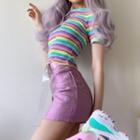 Lettering Short-sleeve T-shirt / Glitter A-line Skirt