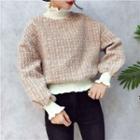 Mock-turtleneck Tweed Sweater