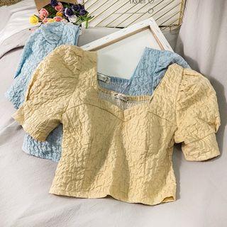 Embossed Deep Square-neck Crop Blouse